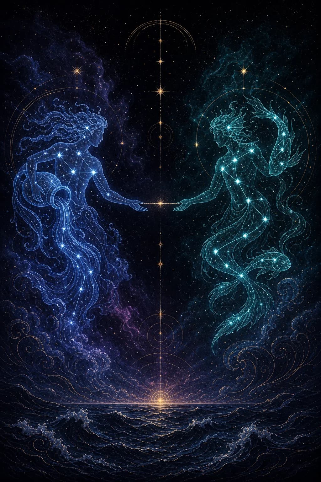 Aquarius & Pisces constellation artwork