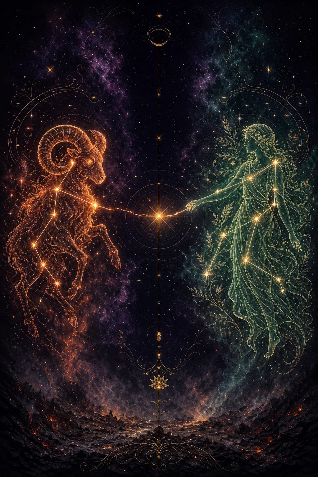 Aries & Virgo constellation artwork