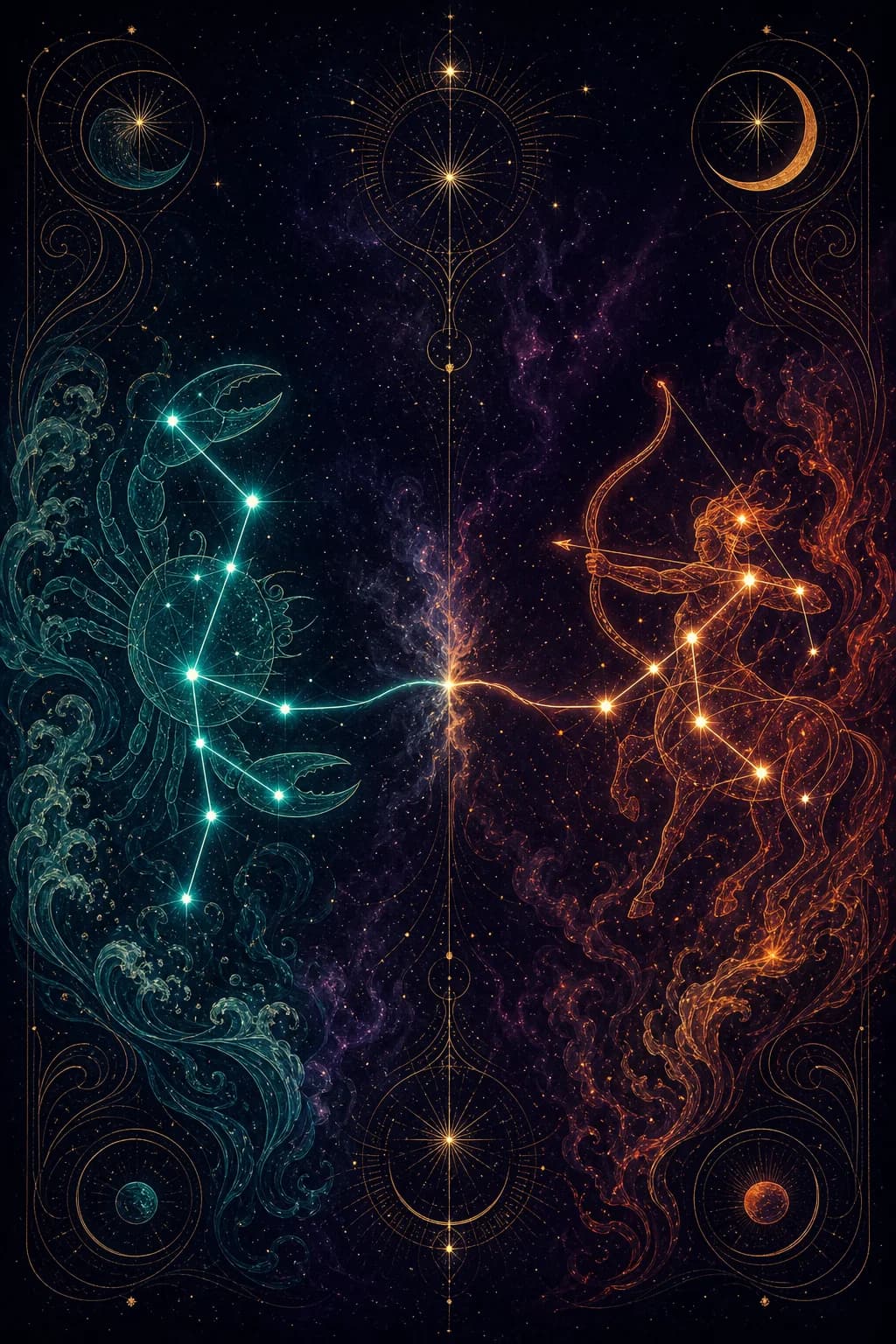 Cancer & Sagittarius constellation artwork