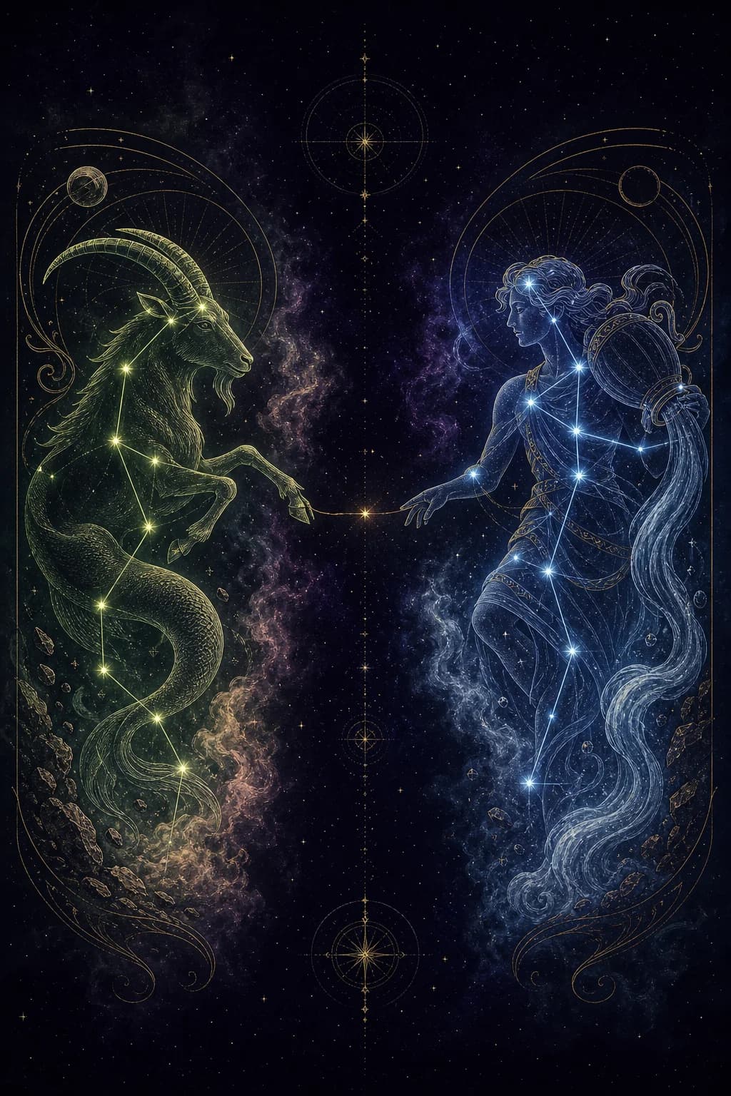 Capricorn & Aquarius constellation artwork