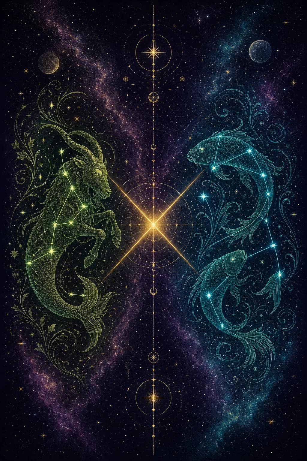 Capricorn & Pisces constellation artwork