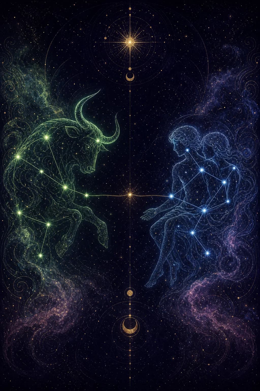 Taurus & Gemini constellation artwork