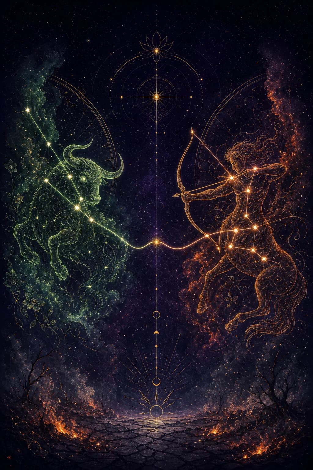 Taurus & Sagittarius constellation artwork