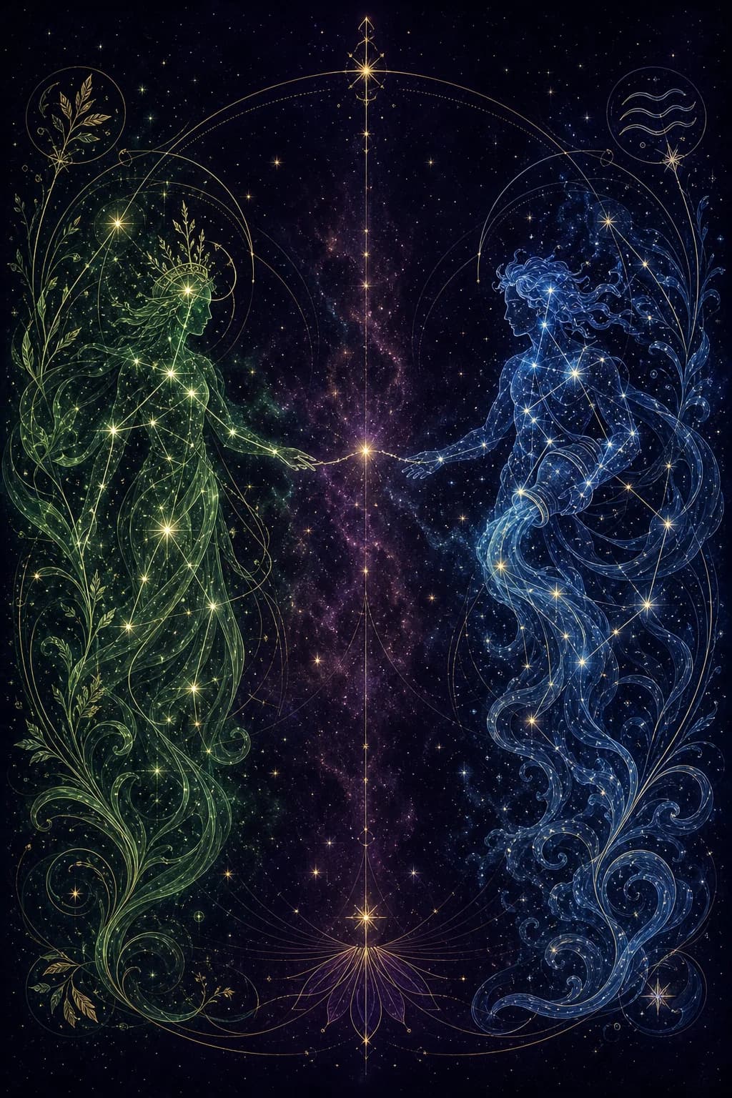 Virgo & Aquarius constellation artwork