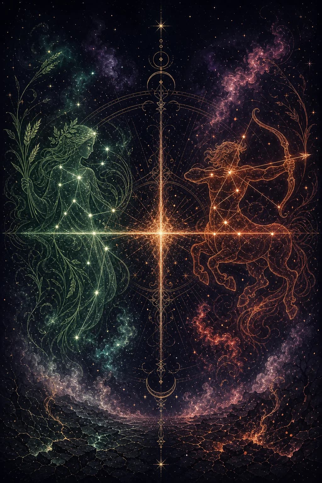 Virgo & Sagittarius constellation artwork
