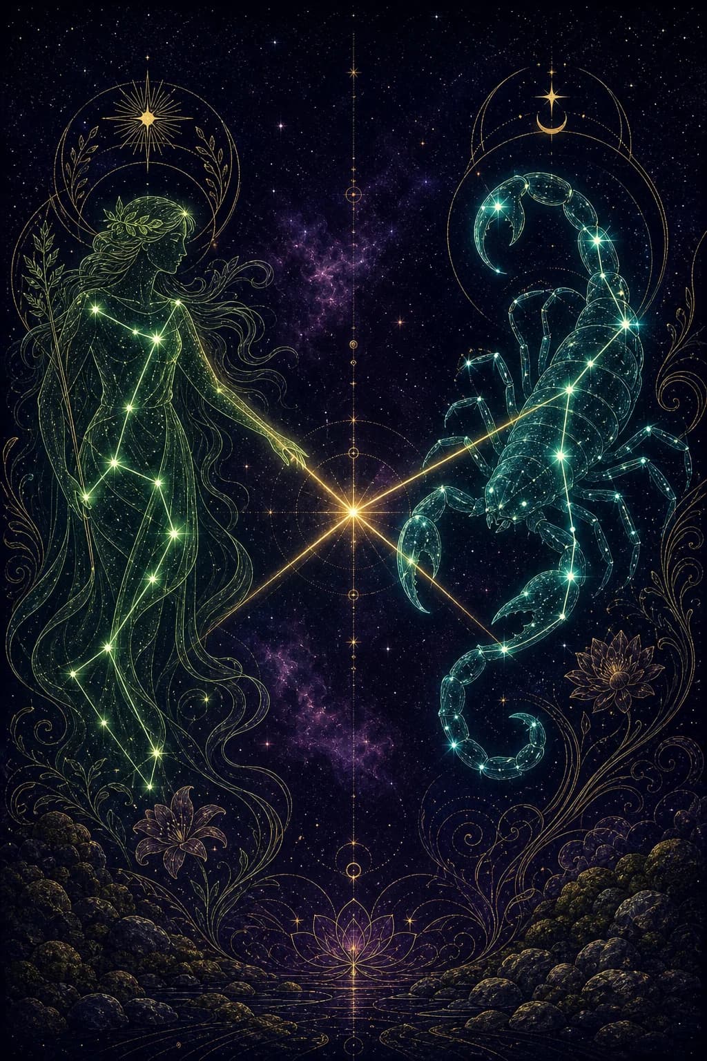 Virgo & Scorpio constellation artwork